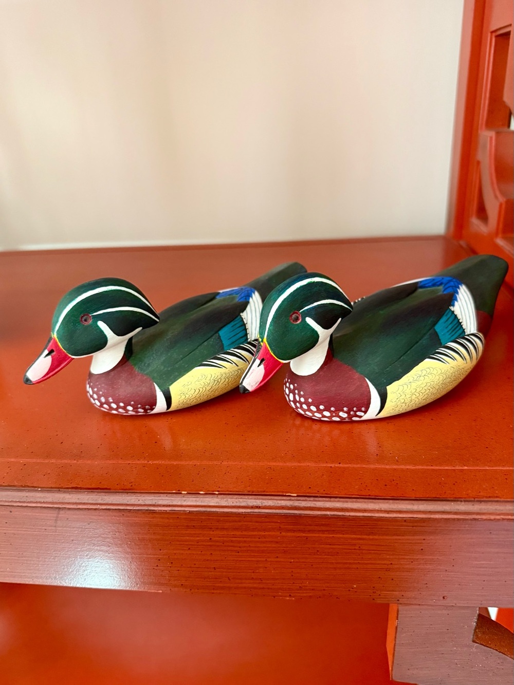 Vintage Hand Painted Wood Duck Decoys Set of 2 - Artist Signed DJ HOAG